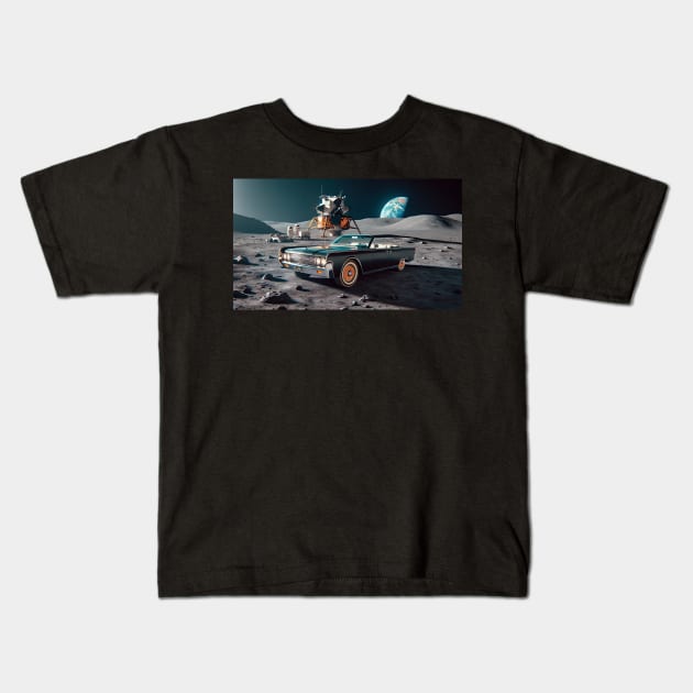 1963 Lincoln Continental Convertible on the Moon Kids T-Shirt by NebulaWave